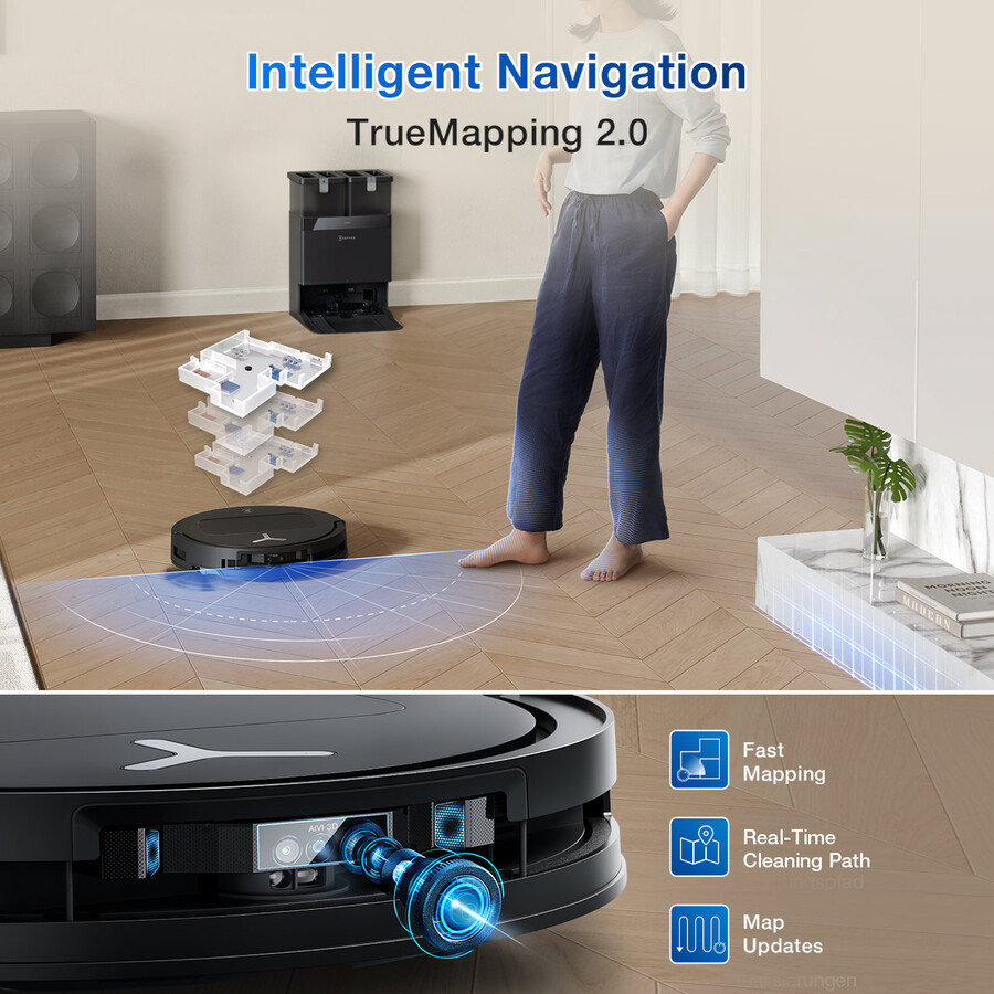 aspirateur et laveur robot deebot t50 pro omni avec lidar aspiration puissante tapis mince