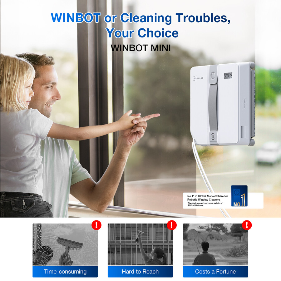 robot nettoyeur de vitres winbot mini gain de place pulvérisation ultrasonique nettoyage des bords