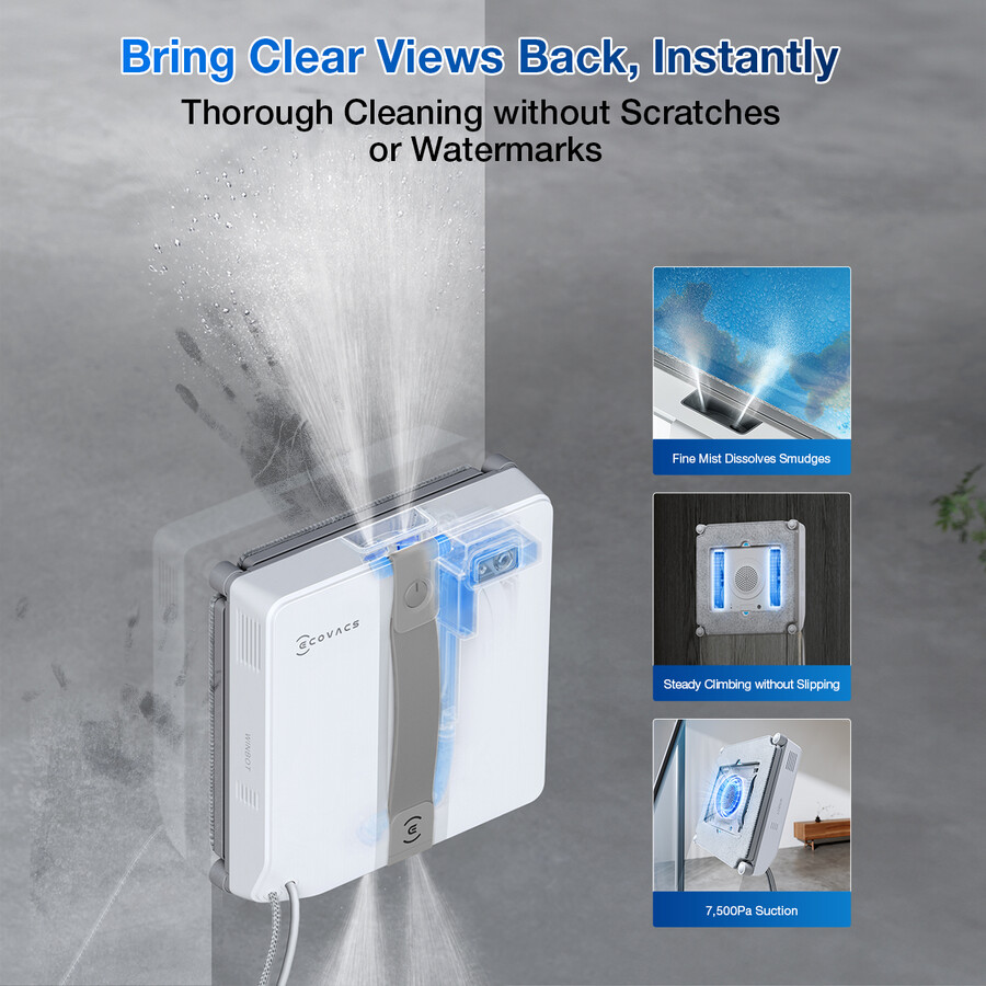 robot nettoyeur de vitres winbot mini gain de place pulvérisation ultrasonique nettoyage des bords